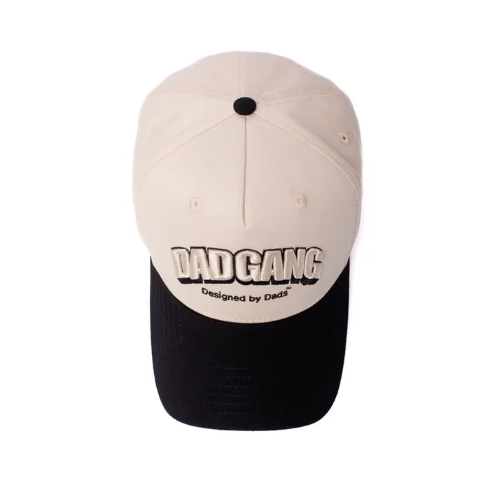 Arch Logo curved brim snapback cap by Dad Gang in cream and black, alternate product view