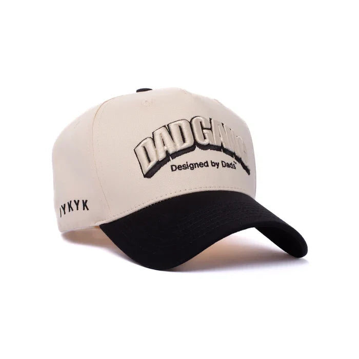 Arch Logo curved brim snapback by Dad Gang in cream and black, additional gallery view