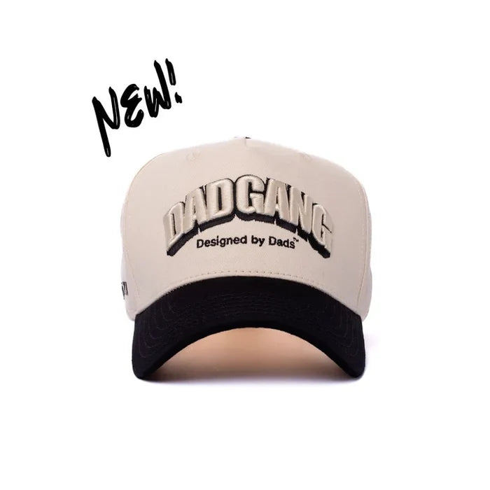 Arch Logo curved brim snapback hat by Dad Gang in cream and black, further gallery view