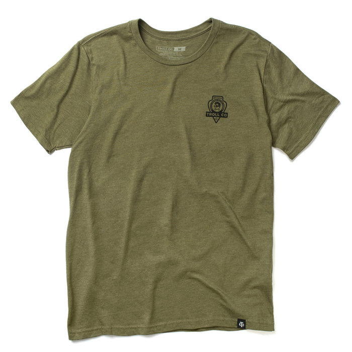 Troll Co. Artifact tee in military green, alternate view