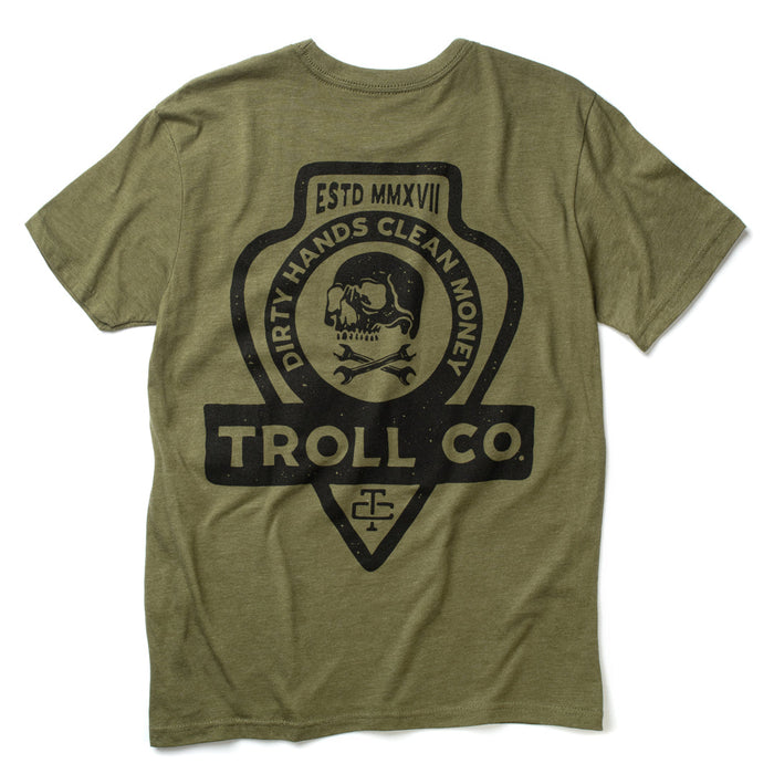 Troll Co. Artifact tee in military green, second alternate view