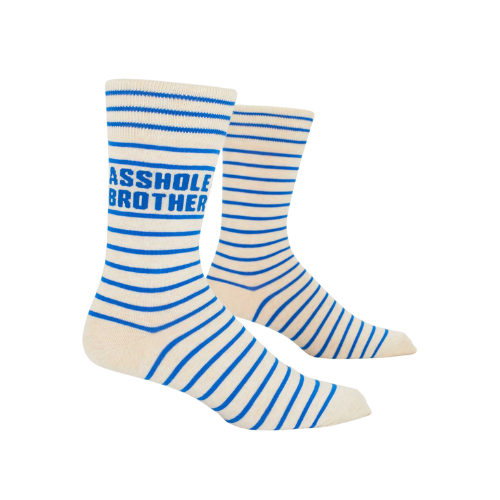 Asshole Brother men’s crew socks with bold, humorous text design.