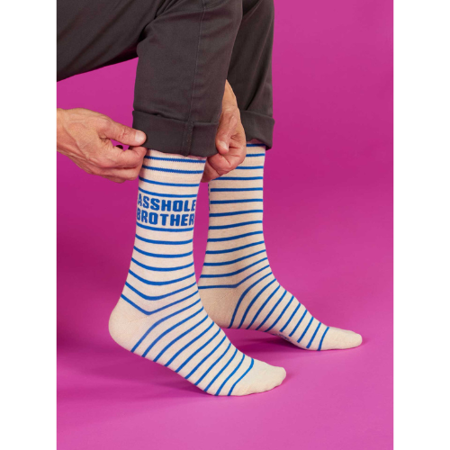 Men’s crew socks featuring the phrase ‘Asshole Brother’ in a fun, cheeky style.