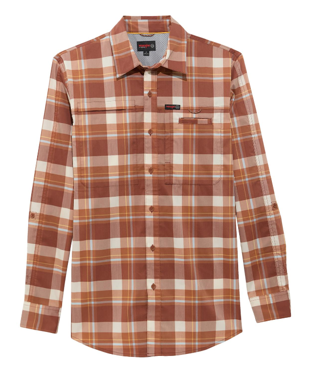 Wrangler ATG Hike to Fish long sleeve shirt in mahogany check