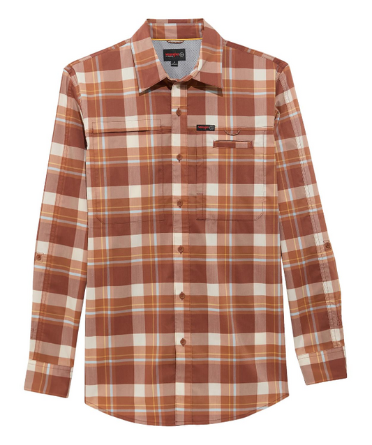 Wrangler ATG Hike to Fish long sleeve shirt in mahogany check