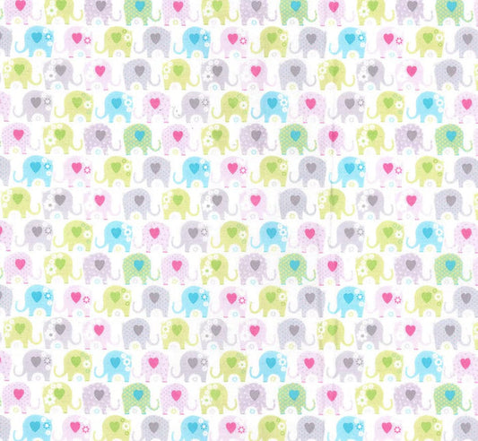 Baby Elephants on White 100% Cotton Baby Price Per Yard