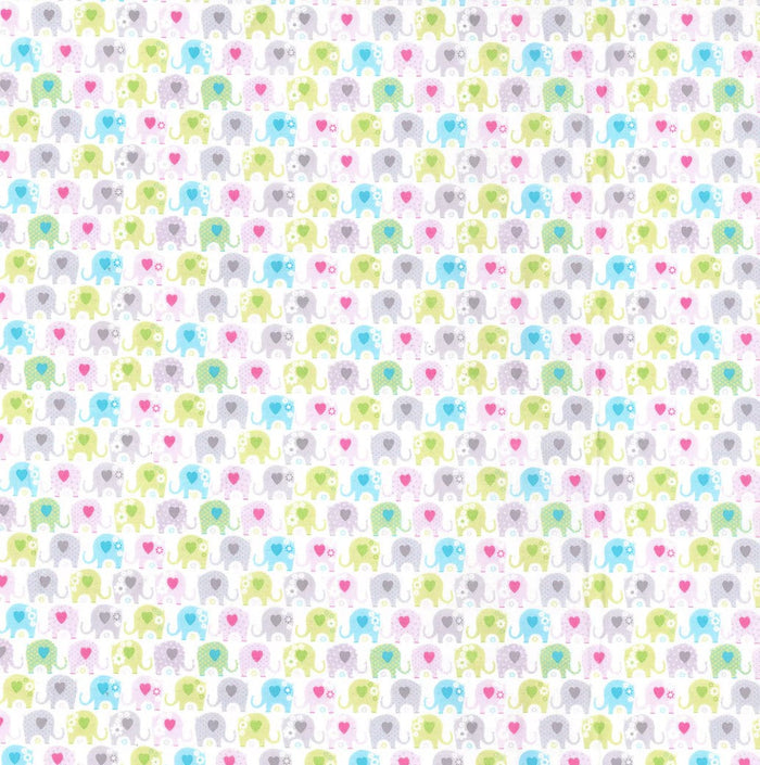 Baby Elephants on White 100% Cotton Baby Price Per Yard