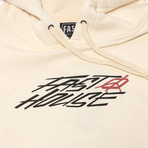 Fasthouse Base Camp hooded pullover in sandstone, detail of the hood and drawcord