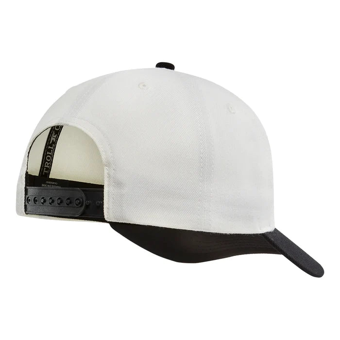 Troll Co. BC Bottoms Up curved bill snapback hat in natural and black, alternate product view