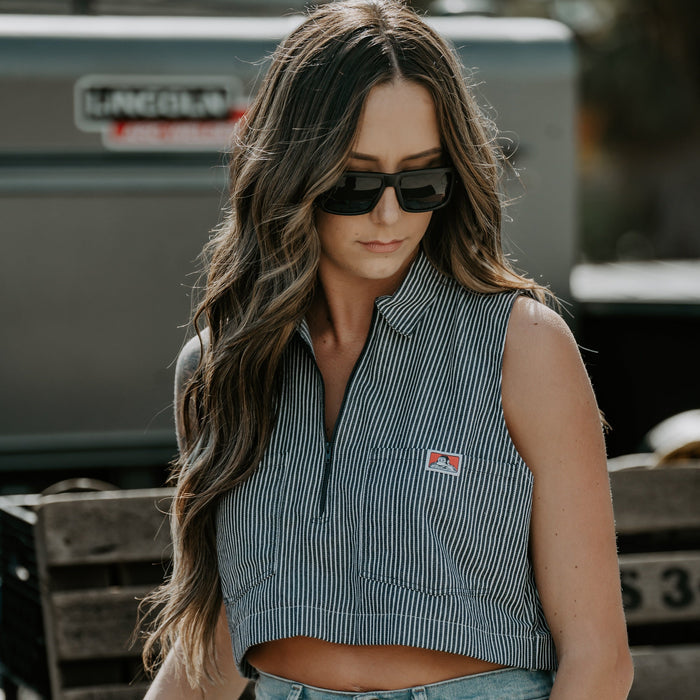 Women's cropped work shirt by Ben Davis in hickory stripe, alternate product view