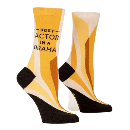 BEST ACTOR IN A DRAMA CREW SOCKS. Lots of gold shades with writing "BEST ACTOR IN A DRAMA"