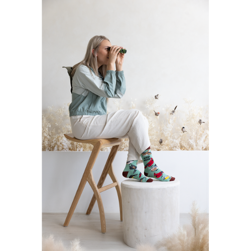 Bird Nerd socks for her – women’s socks with colorful bird illustrations and fun text