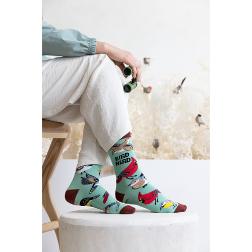 Bird Nerd socks for her – women’s socks with colorful bird illustrations and fun text