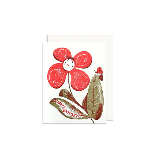 Birthday Flower Ladybug Greeting Card
