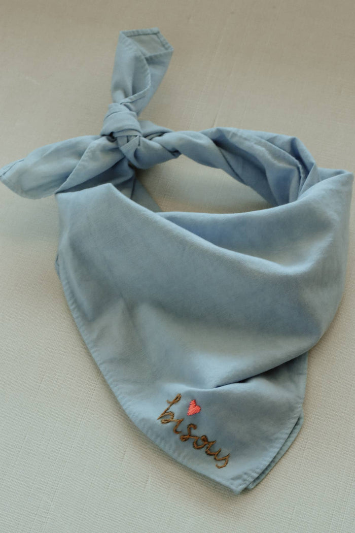 BISOUs Cotton Bandana, Hand Embroidered &  Hand Dyed
