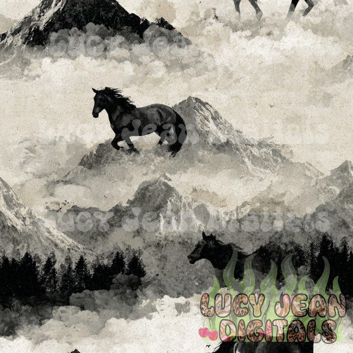 Black and white vintage Horse Seamless File