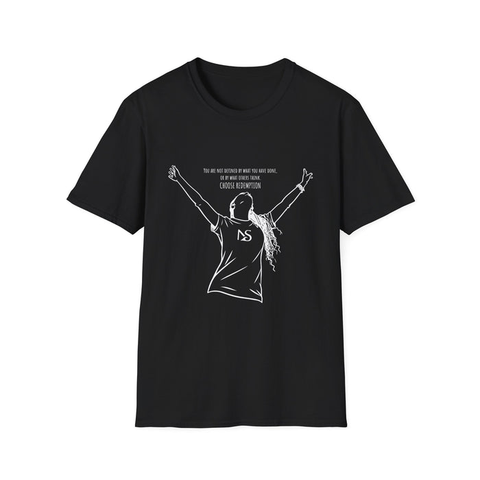 Black 'Choose Redemption' Inspirational Woman Illustration Tee (white line art)