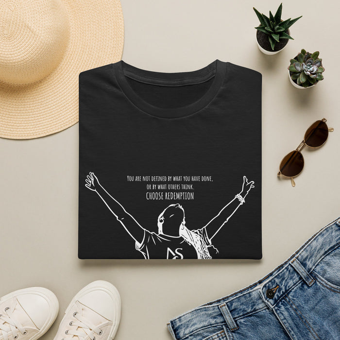 Black 'Choose Redemption' Inspirational Woman Illustration Tee (white line art)