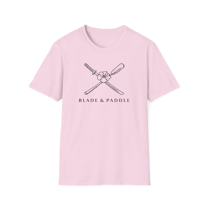 Blade & Paddle T-Shirt (front center logos in black lineart)