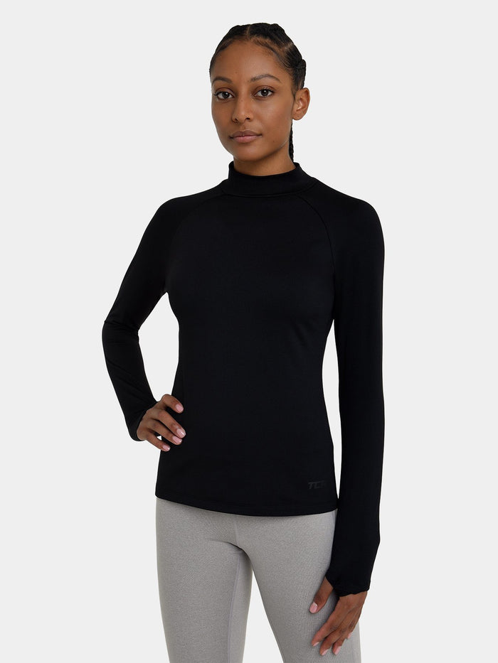 Bliss SuperThermal Long Sleeve Running Mock Neck Top For Women With Thumbholes & Brushed Inner Fabric