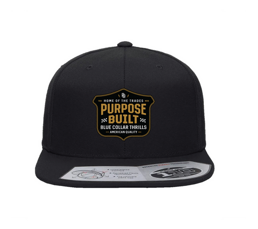 Purpose-Built Blue Collar Thrills snapback hat in black on black