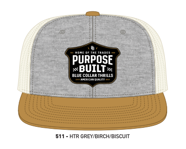 Blue Collar Thrills flat brim snapback hat in heather grey and birch, main product view
