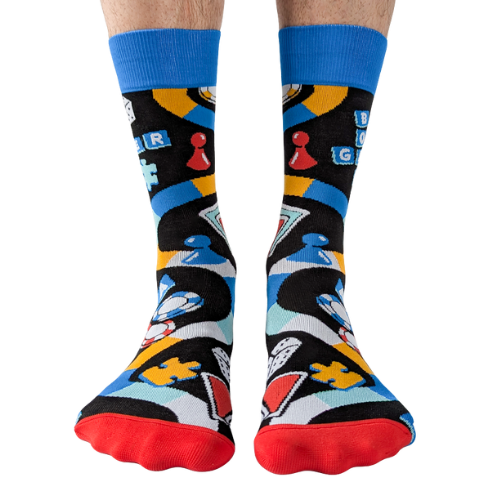 Board Gamer men’s socks – novelty socks featuring board game pieces and playful design