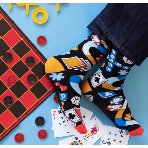 Board Gamer men’s socks – novelty socks featuring board game pieces and playful design