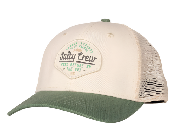 Salty Crew Border trucker hat in off white and mid green