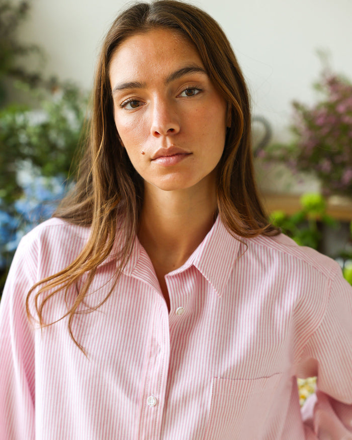 Made in Canada 100% Cotton Boxy Oxford Stripe Shirt Red - Womens - Province of Canada