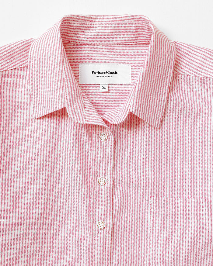 Made in Canada 100% Cotton Boxy Oxford Stripe Shirt Red - Womens - Province of Canada