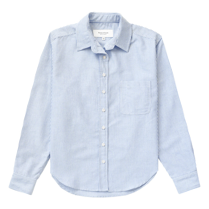 Made in Canada 100% Cotton Boxy Oxford Stripe Shirt Royal - Womens - Province of Canada