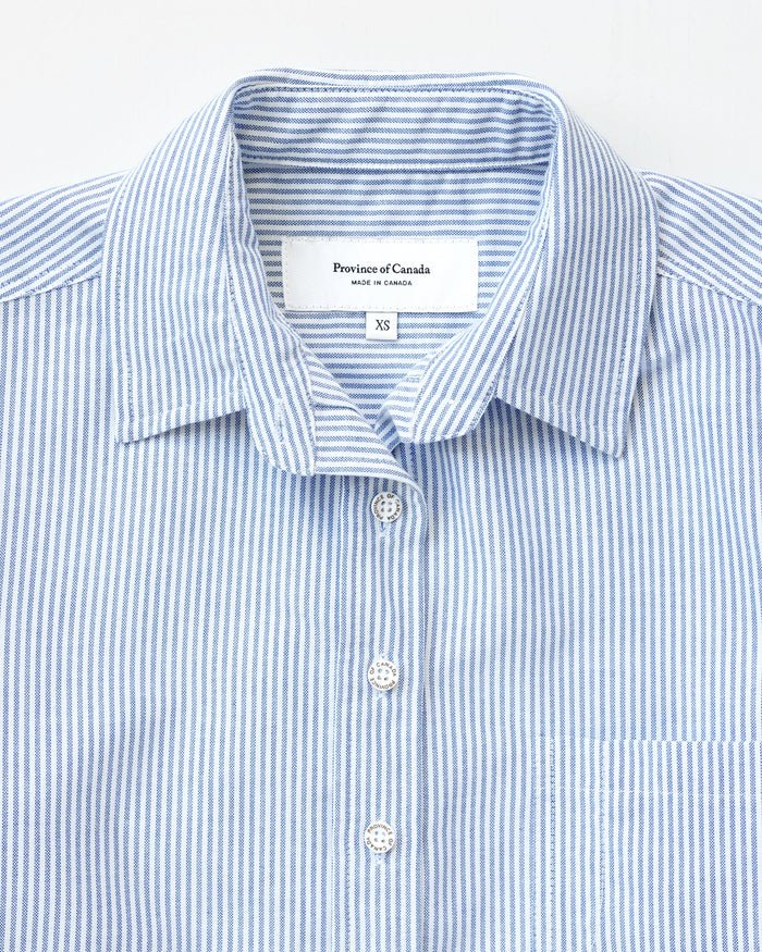 Made in Canada 100% Cotton Boxy Oxford Stripe Shirt Royal - Womens - Province of Canada