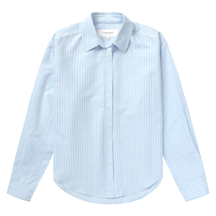 Made in Canada 100% Cotton Boxy Oxford Wide Stripe Shirt Blue - Womens - Province of Canada