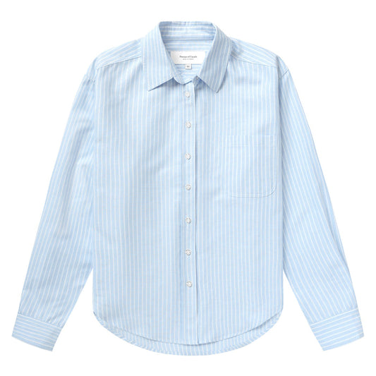 Made in Canada 100% Cotton Boxy Oxford Wide Stripe Shirt Blue - Womens - Province of Canada