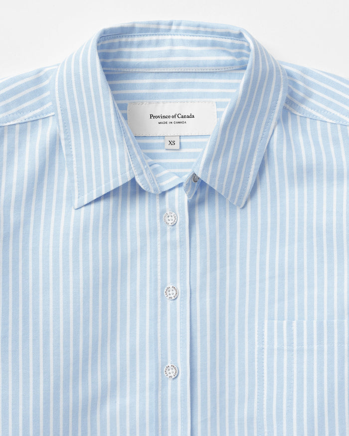 Made in Canada 100% Cotton Boxy Oxford Wide Stripe Shirt Blue - Womens - Province of Canada