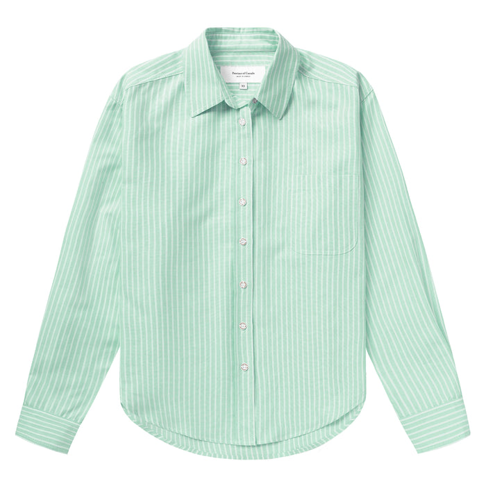 Made in Canada 100% Cotton Boxy Oxford Wide Stripe Shirt Green - Womens - Province of Canada