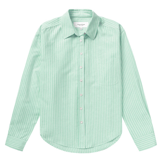 Made in Canada 100% Cotton Boxy Oxford Wide Stripe Shirt Green - Womens - Province of Canada