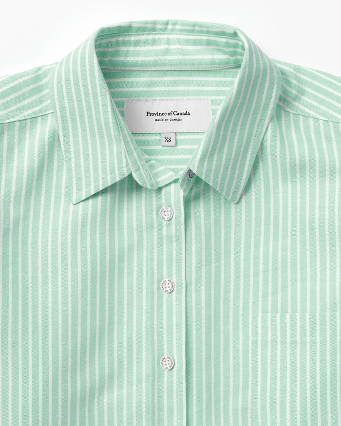 Made in Canada 100% Cotton Boxy Oxford Wide Stripe Shirt Green - Womens - Province of Canada
