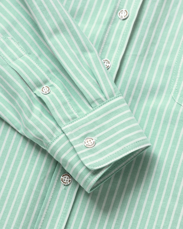 Made in Canada 100% Cotton Boxy Oxford Wide Stripe Shirt Green - Womens - Province of Canada
