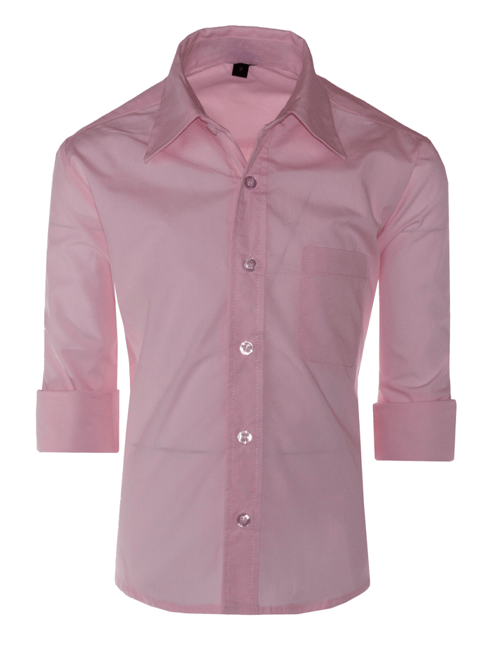 Boys Slim Fit Long Sleeve Dress Shirt – Button - Front, Chest Pocket, Adjustable Cuffs, Available in 10 Colors, Sizes 2 - 18 - Tuxgear