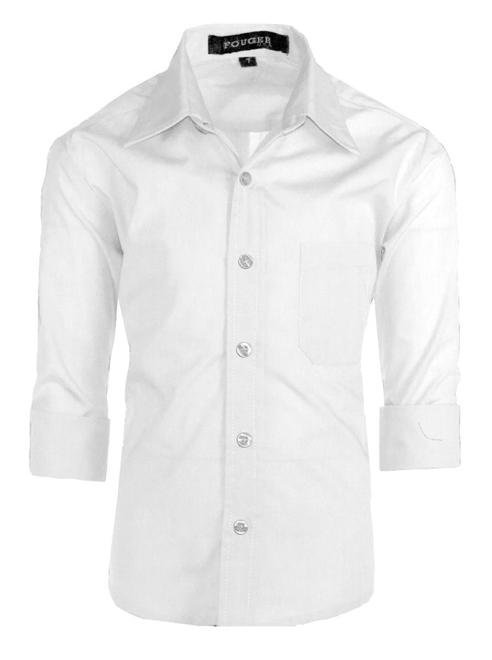 Boys Slim Fit Long Sleeve Dress Shirt – Button - Front, Chest Pocket, Adjustable Cuffs, Available in 10 Colors, Sizes 2 - 18 - Tuxgear