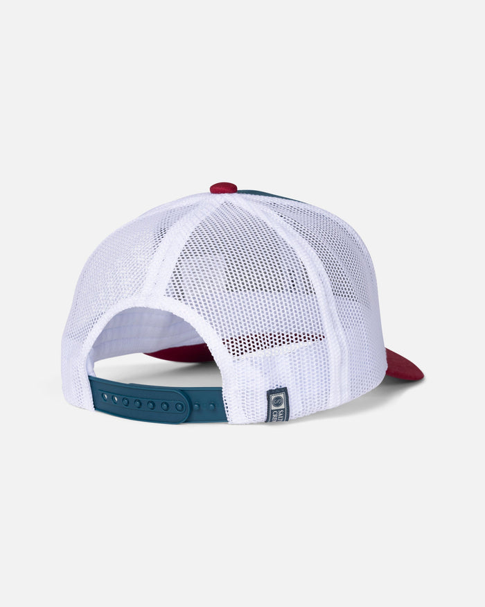 Back view of the Salty Crew Bruce retro trucker hat in red, white and blue