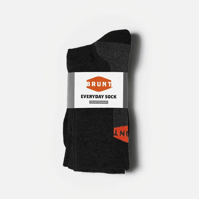 Everyday crew work socks by BRUNT in black, additional product view of the three pack