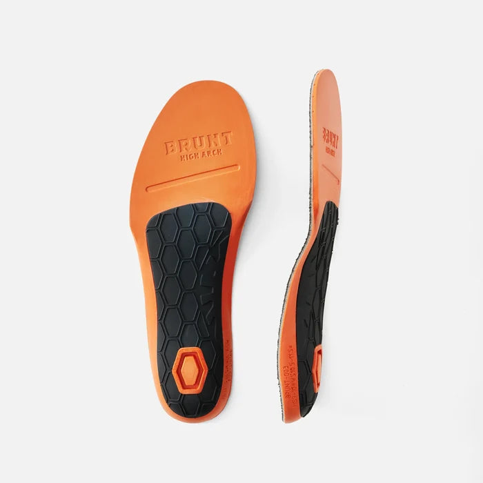 High Arch Cush'n work boot insole by BRUNT, bottom and side view of the arch support