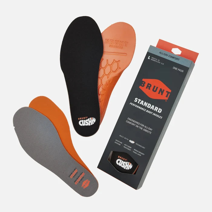 Standard Cush'n work boot insole by BRUNT shown in retail packaging, main product view