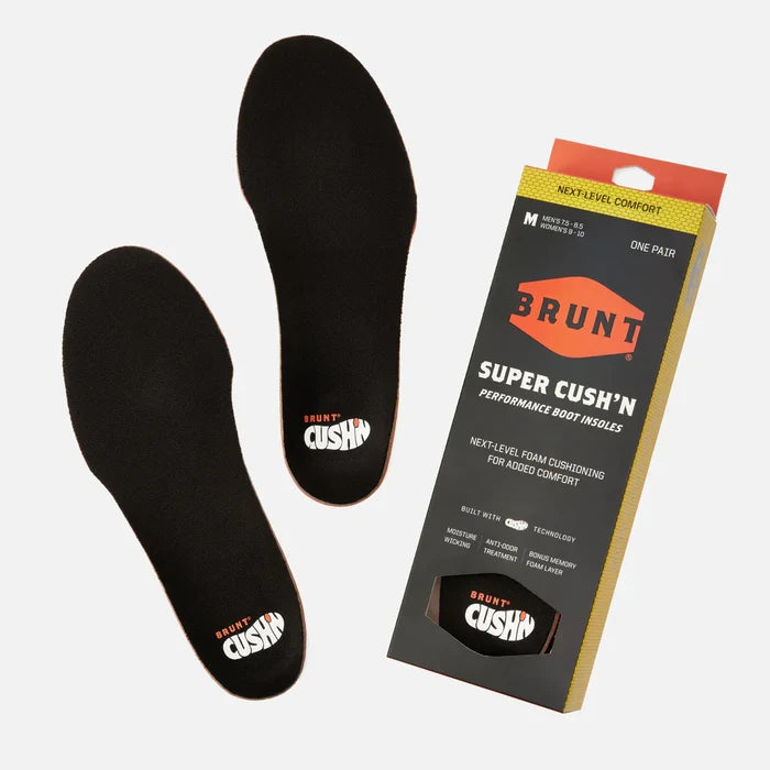 Super Cush'n work boot insole by BRUNT shown in retail packaging, main product view