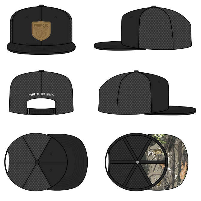 Building America flat brim mesh back cap in black, additional product view of the crown
