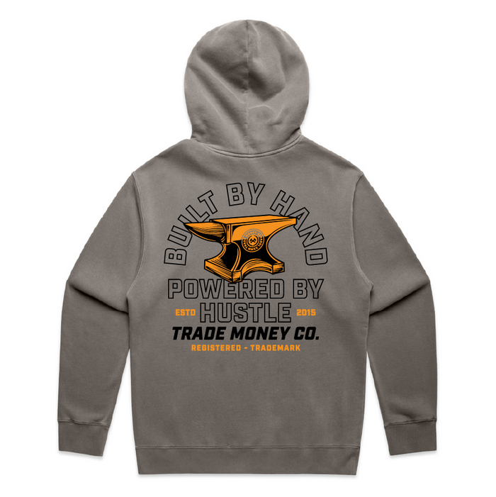 Trade Money Built by Hand heavy hoodie in faded grey