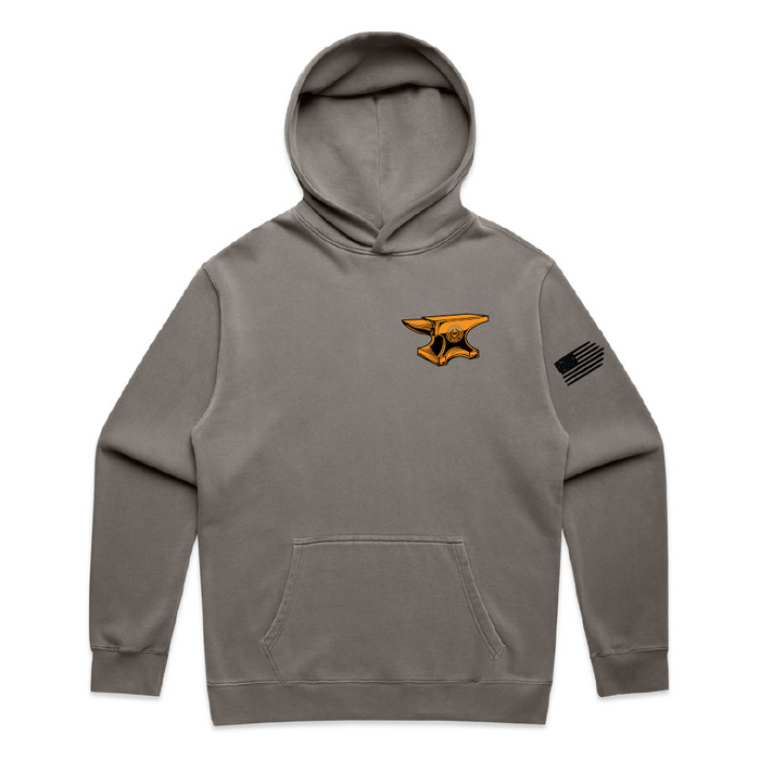 Trade Money Built by Hand heavy hoodie in faded grey, alternate graphic view